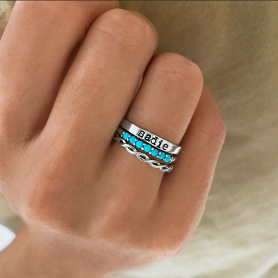 Blue Skies Turquoise Personalized Ring Stack